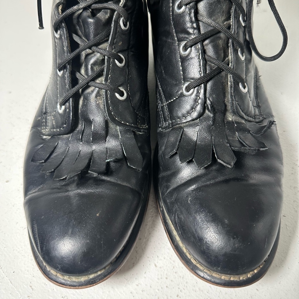 Vintage Laredo Womens 7 Black Leather Lace Up Kiltie Western Boots - Picture 3 of 8